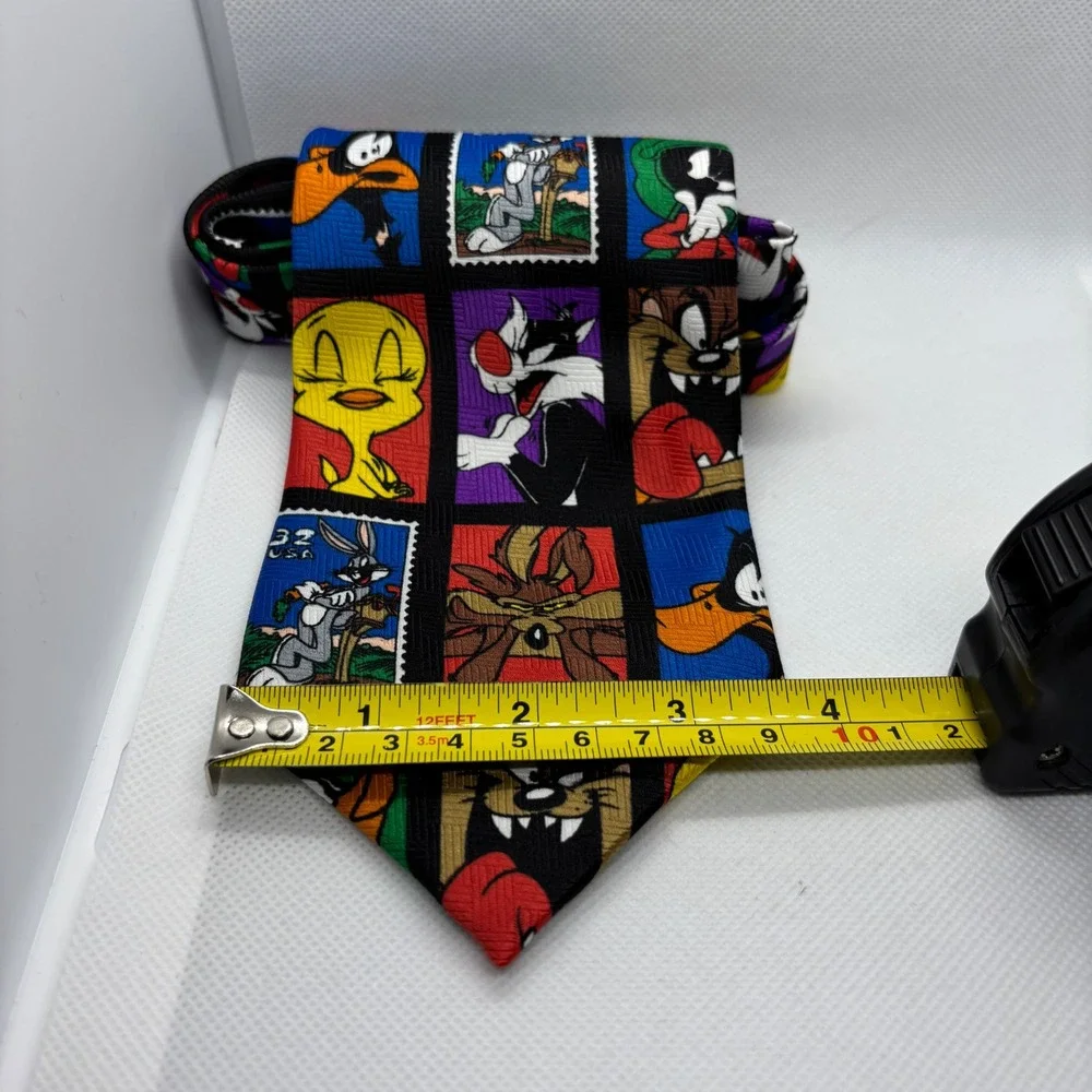 Looney Tunes Necktie Mens 90s Stamp Collection Bugs Tweety Taz Cartooncore Retro